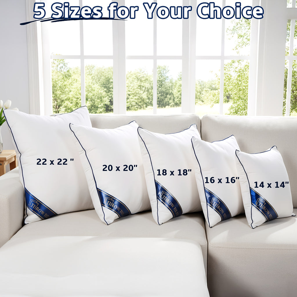 Square Throw Pillow Inserts, 4-Pack Fluffy Polyester Cushion Fillers with Piped Edges, Machine Washable for Sofa, Recliner and Bed Decor