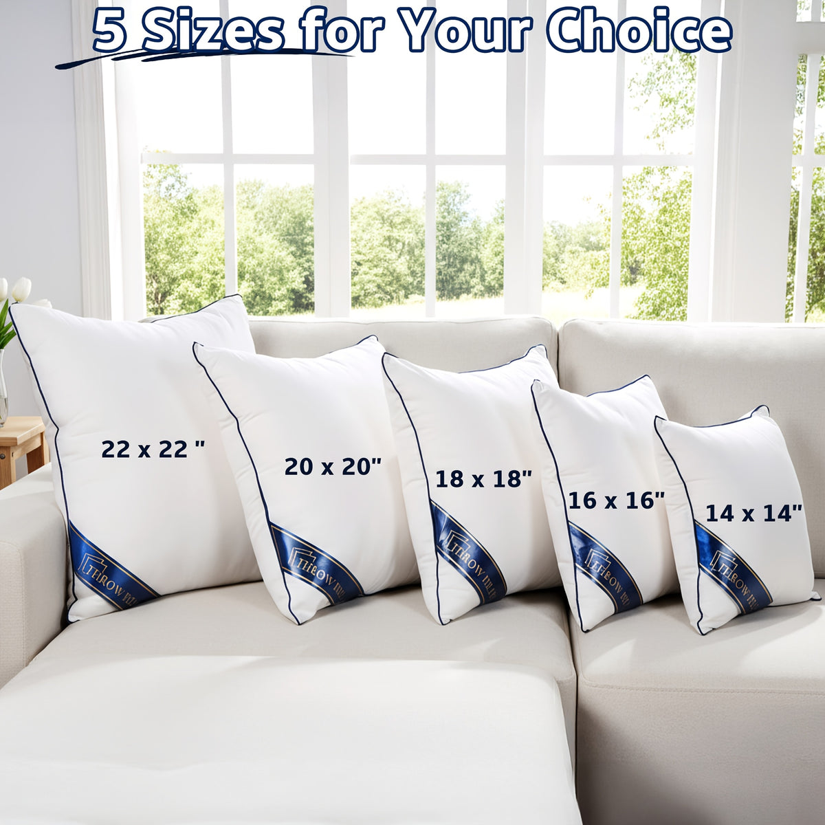 Square Throw Pillow Inserts, 4-Pack Fluffy Polyester Cushion Fillers with Piped Edges, Machine Washable for Sofa, Recliner and Bed Decor