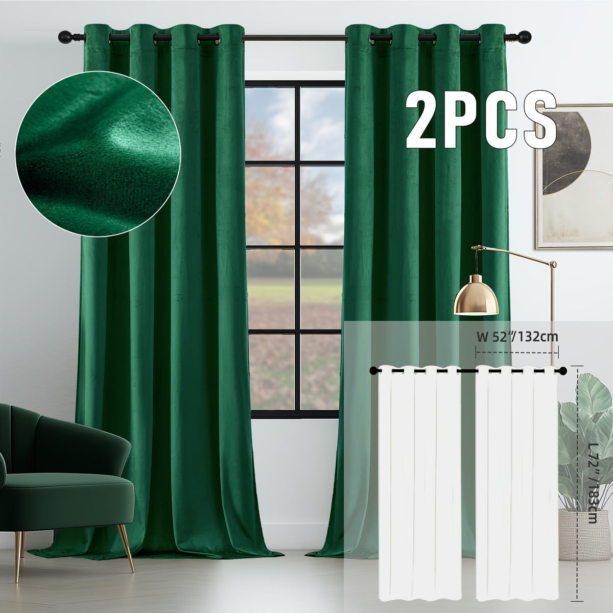 2pcs Velvet Room Darkening Curtains | Vintage Soundproof and Thermal Insulated, Elegant Soft Velvet Grommet Top Curtains for Living Room and Bedroom, Unlined, Solid Color, Fashionable Valentine'S Day Décor