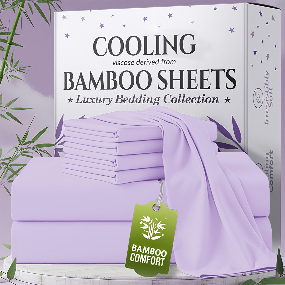 for extra Deep Pocket Bamboo Sheets Set - 4/6pcs Breathable & Cooling Bamboo Bed Sheet Set, Kid Sheet & Pillowcase Sets, Hotel Luxury, Soft Wrinkle-Free For Extra Deep Mattresses, Room Decor