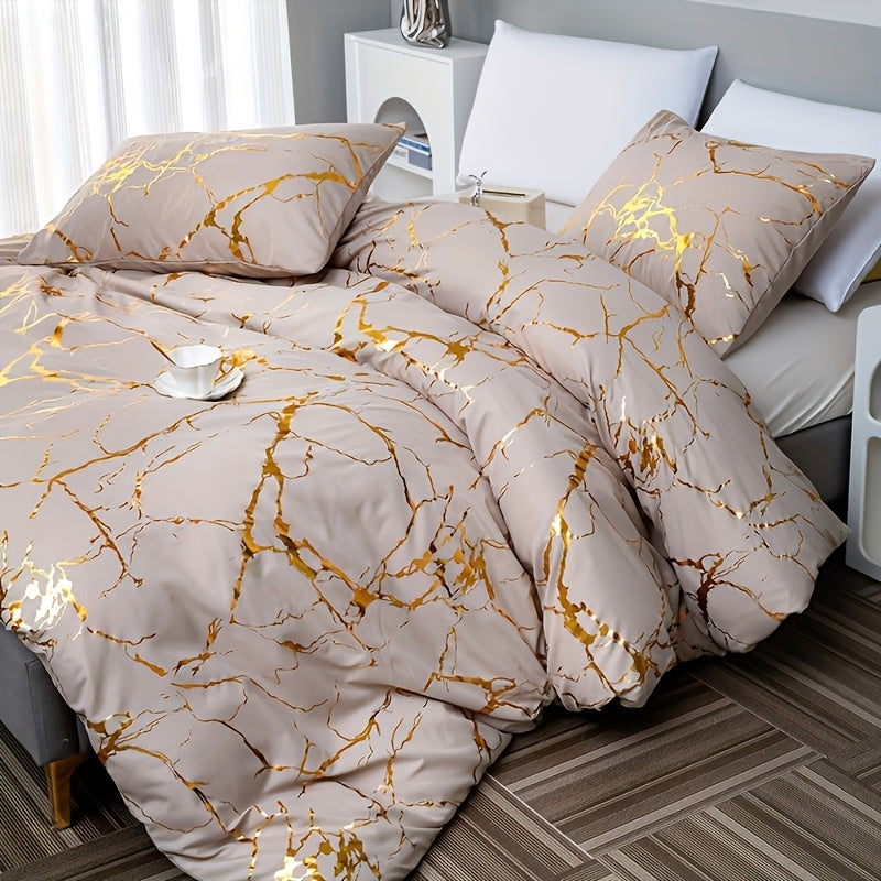 3pcs High-Grade Super Soft Breathable Bronzing Texture Duvet Cover Set (1 Duvet Cover+2 Pillowcases Without Pillow Core), at Home Dormitory All-Season
