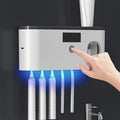 No Drill Toothbrush Holder, Wall Mounted 4-Slot Bathroom Organizer for Toothpaste and Toothbrush Storage in White or Grey for Tidy Sink Areas