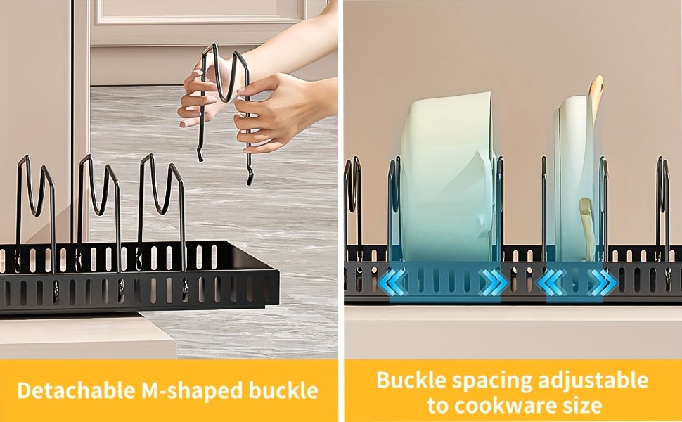 Pull-Out Pot Lid Organizer with Adjustable Dividers, Sliding Pan and Bakeware Storage Rack for Kitchen Cabinets, Black or White in 1 or 2 Packs