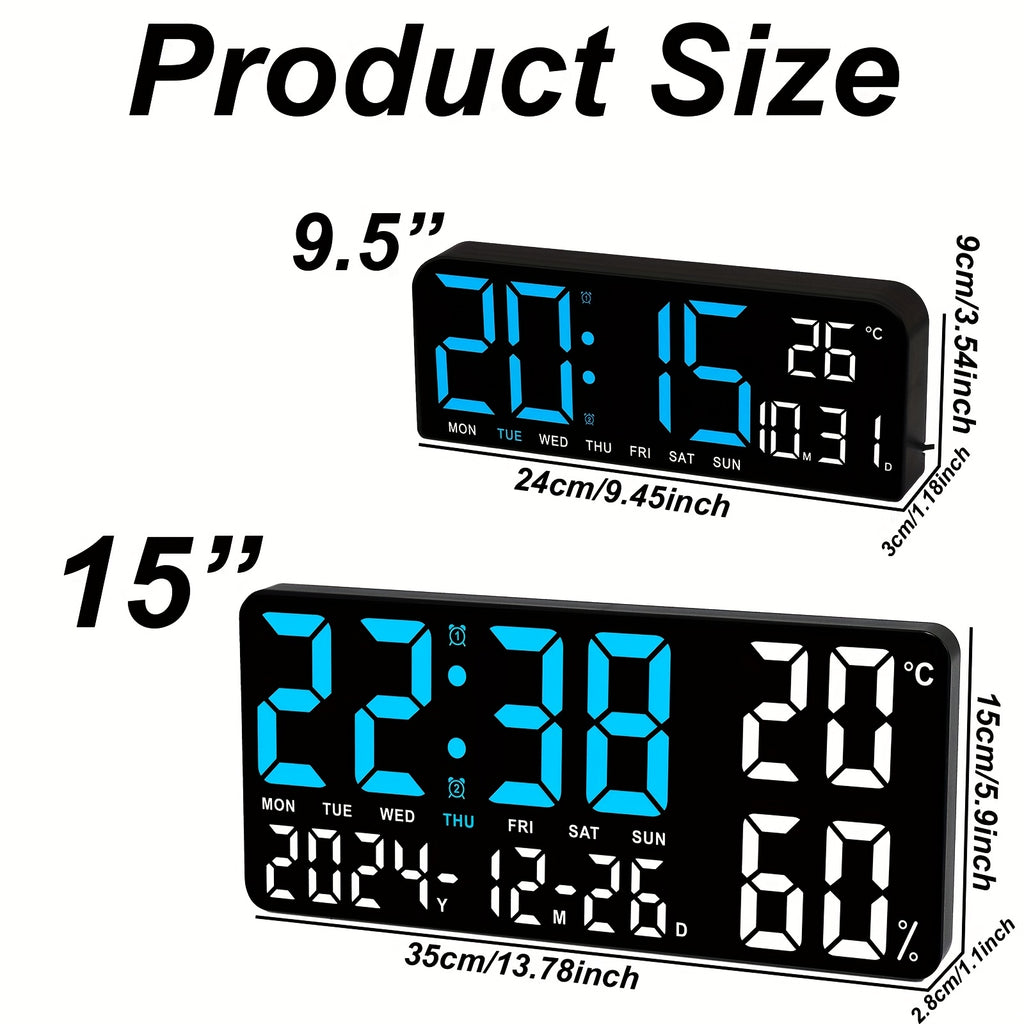 Large Screen LED Alarm Clock - Luminous Display of Week, Temperature, Humidity, and Timer - Ideal for Bedroom, Living Room, and Office with Sleek Modern Design.