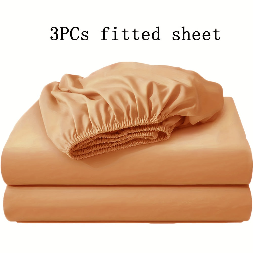 3pcs Soft Comfortable Bed Sheets Mattress Cover | Include 2 Pillowcases, Layered Fitted Sheet with Solid Color Bedding Design, Ideal for Bedroom, Guest Room, and Hotel Mattress Protection