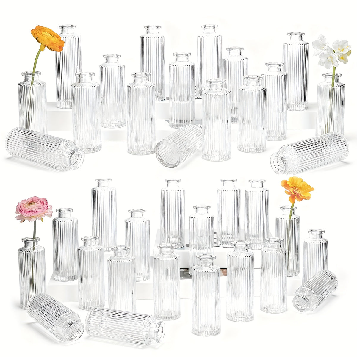 12/24/36pcs Bud Vase, Modern Striped Style, Wedding Centerpieces for Tables, Mini Clear Bud Vases for Flowers, Small Flower Vases Suitable for Birthday Party, Anniversary, Wedding, Home Table Deco, Multiple Sizes, for Mother's Day