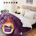 Plush Flannel Sherpa Comforter, Single Double-Sided Solid Color Bedding with Box Stitch Design for Twin XL, Full, Queen and King Bedrooms