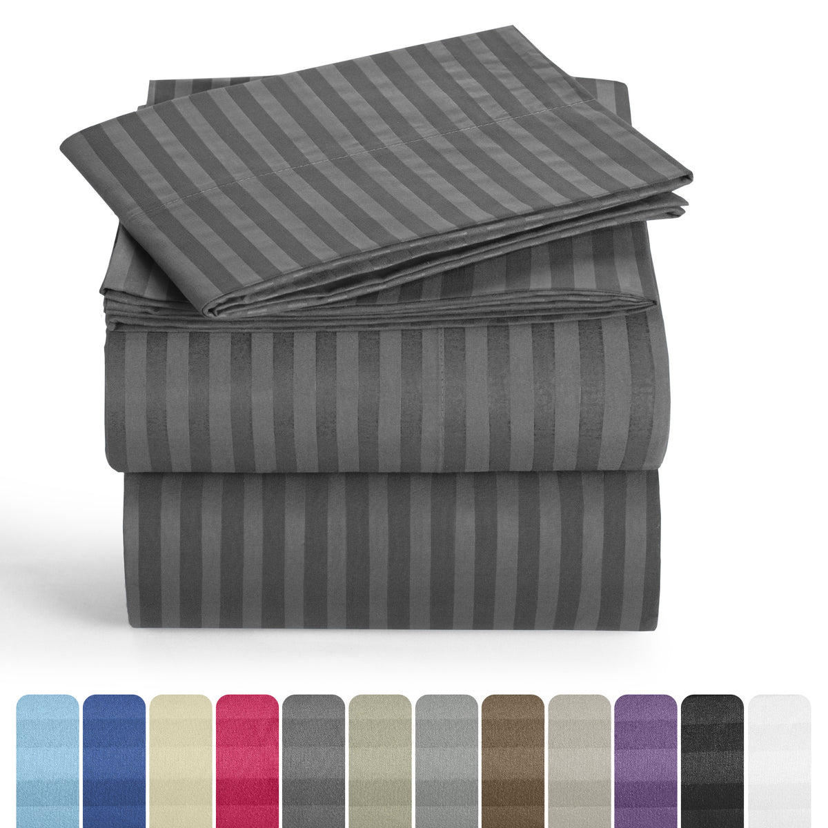 Lux Decor 4/3 Pieces Striped Bed Sheets Set - Hotel Luxury Sheets, Deep Pocket Up to 16 Inches, Extra Soft, Breathable Cooling Sheet & Pillowcases, Easy To Fit, Wrinkle Free, Fade & Stain Resistant Bedding Set