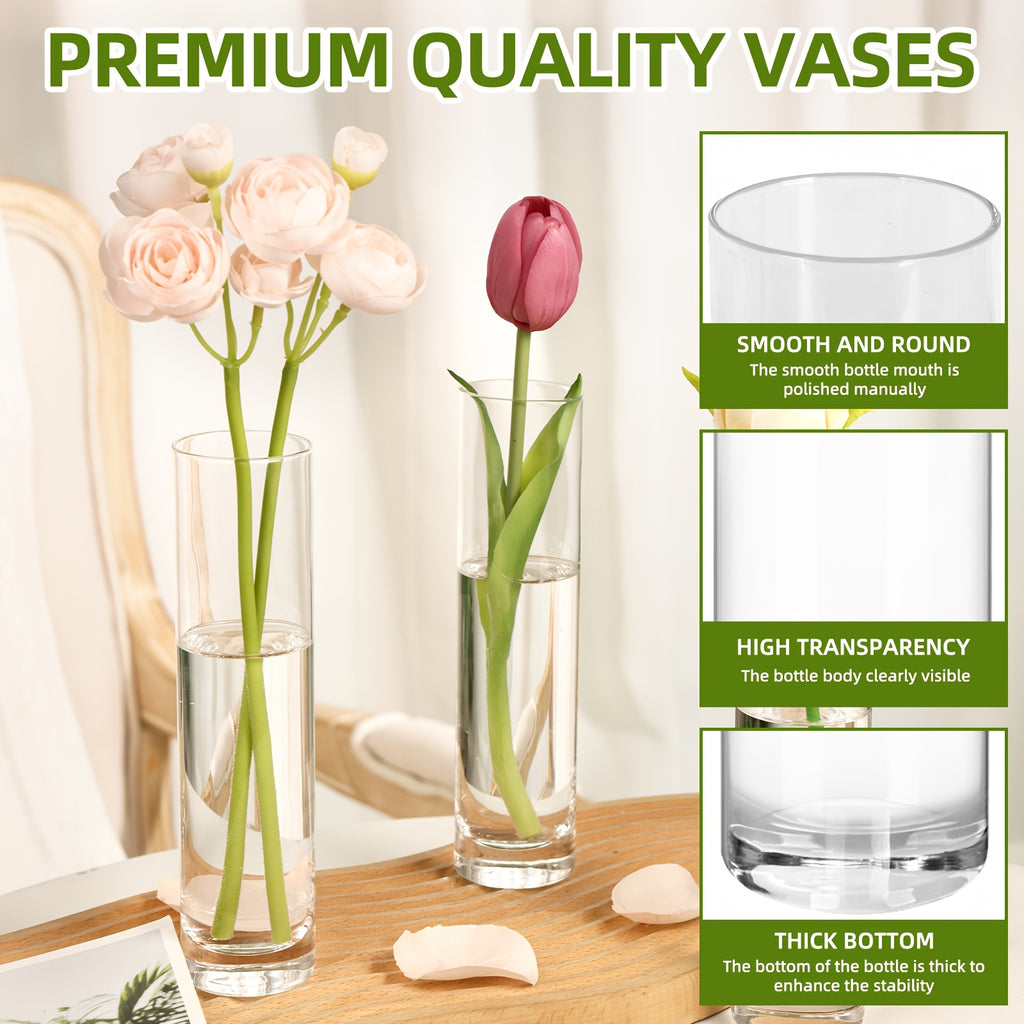 TOMNK 15/30/50pcs Glass Cylindrical Vase for Centerpiece, Clear Small Vase, Handmade Slender Vase Wedding Table Decoration Single Rose Vase Bulk, Home Aesthetics Desk Decoration, Party Decoration