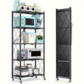 Mobile Office Storage Rack, 3 4 or 5 Tier Foldable File Organizer with Wheels and Floor-Standing Shelves in Black or White for Home Workspace Organization