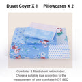 Floral Patchwork Duvet Cover Set, 3-Piece Lightweight Flower and Plaid Bedding with Zipper and 2 Pillowcases in Blue Green or Pink, No Comforter Insert