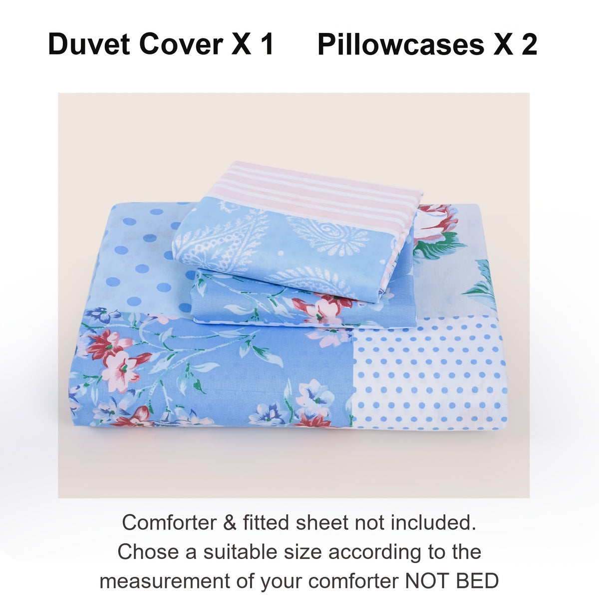 3pcs Floral Print Duvet Cover Set (1 X Duvet Cover And 2 X Pillowcases, Without Core), All-Season Lightweight Patchwork Kids Comforter Cover with Zipper, Pastoral Style Flower Plaid Patchwork Print bedding Comfortable Duvet Cover, for Kids Bedroom