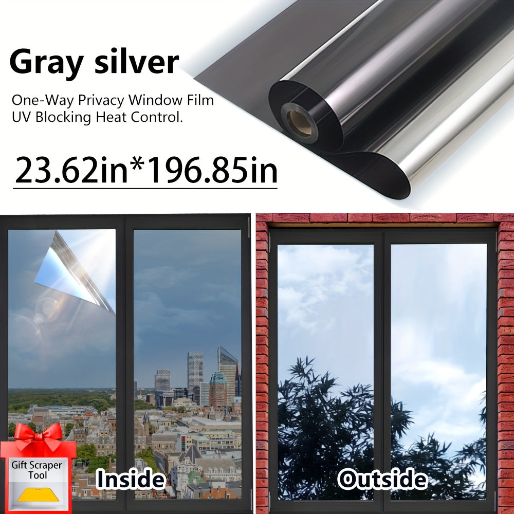 One-Way Privacy Window Film - Sun Blocking, Blocking & Heat Control Static Cling Film, Energy Saving Anti-Glare Reflective Coating No Glue- Easy Install For Home Office Hotel. Anti-Peeping | Glare Reduction Film | Reflective Glass Film(23.6''x118'')