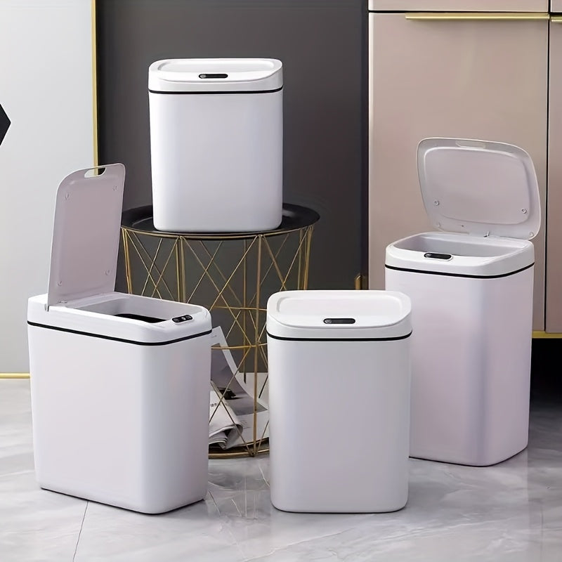 1pc Bathroom Motion-Sensing Smart Trash Can, Smart Trash Can, Lidded Touchless Trash Can, Minimalist Style, Suitable For Home, Kitchen, Office, Bathroom, Outdoor Use, Kitchen Waste Solution