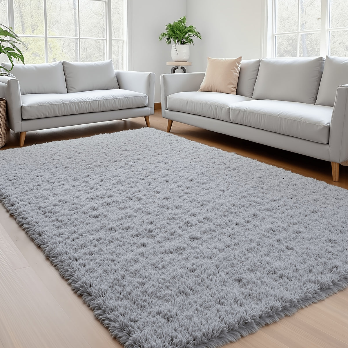 1pc Giant 71x106in Plush Area Rug | Non-Slip Fluffy, 1.6 Inch Thick, Machine Washable, Polyester, Solid Color, Rectangle, Flat Woven | Ideal for Living Room, Bedroom, Study, Makeup Room, Holiday Decoration, Cozy Home Carpet, Gray/Black