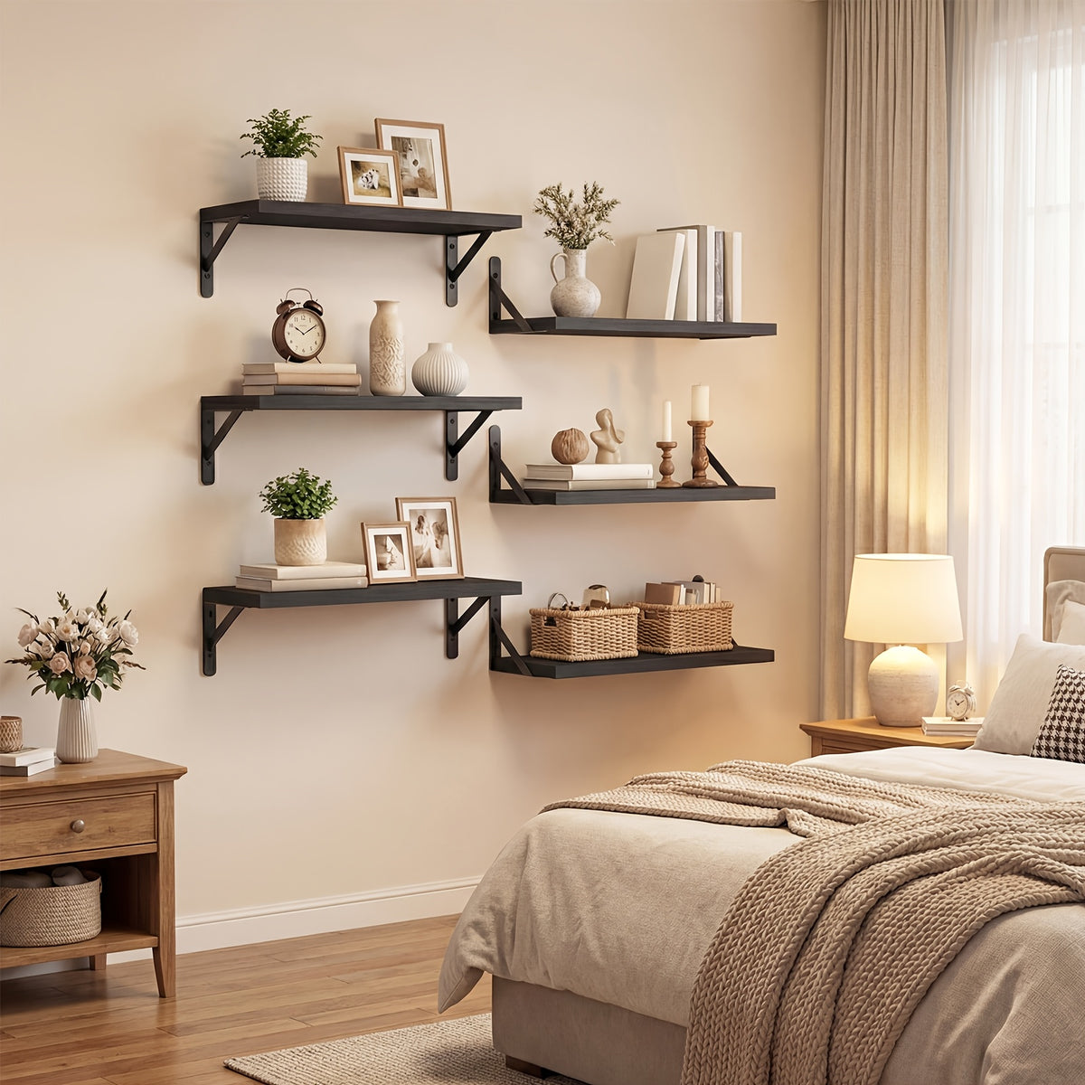 TOMNK 3/6pcs Floating Shelves For Wall, Ledge, Heavy Duty, Farmhouse Wall Shelves For Bedroom, Bathroom Storage, Long Floating Shelves For Wall, Floating Shelves For Bathroom, Living Room And Kitchen Decor