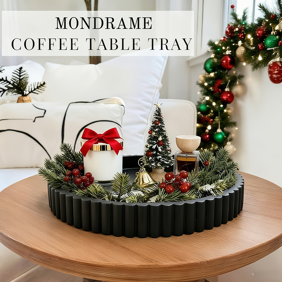 Fluted Wood Decorative Tray, Black or White Round and Square Options for Coffee Table Centerpieces, Jewelry Organization and Modern Living Room Decor