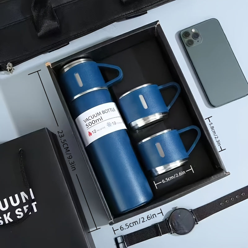 16.9 Oz/ 500Ml Insulated Stainless Steel Vacuum Bottle Set - Keeps Drinks Hot Or Cold for Hours, Perfect for Commuters, Office Workers, Students, And Outdoor Enthusiasts - Durable, Leak Proof, And Easy to Clean