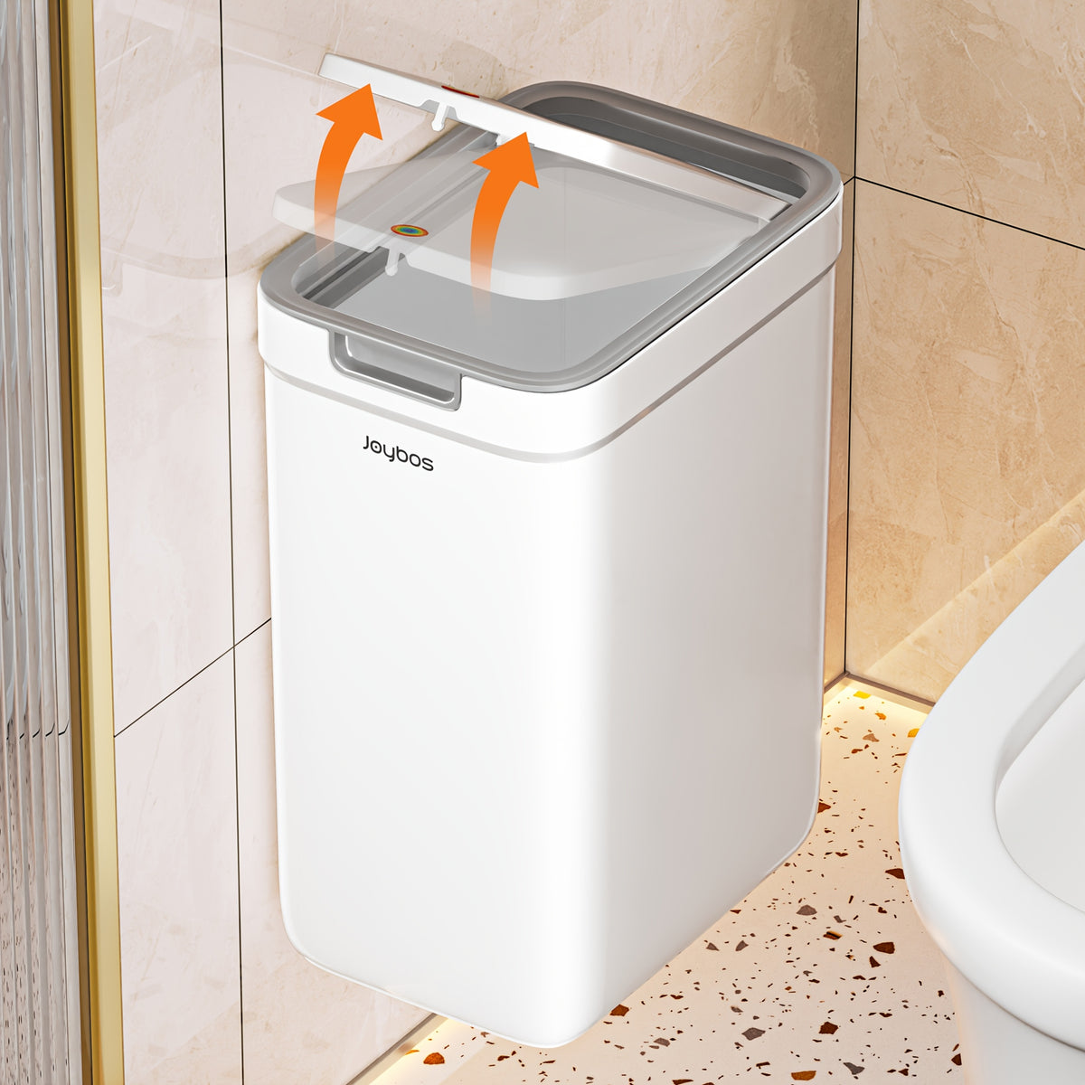 1pc Joybos Wall-Mounted Trash Can with Odor-Sealing Lid, Space-Saving No Power Needed, Durable Plastic Rectangular Design for Bathroom, Bedroom, Office & Dorm, Bathroom Waste Bin, Minimalist Design, Easy to Clean, Odorsealing Bin, Office Supplies
