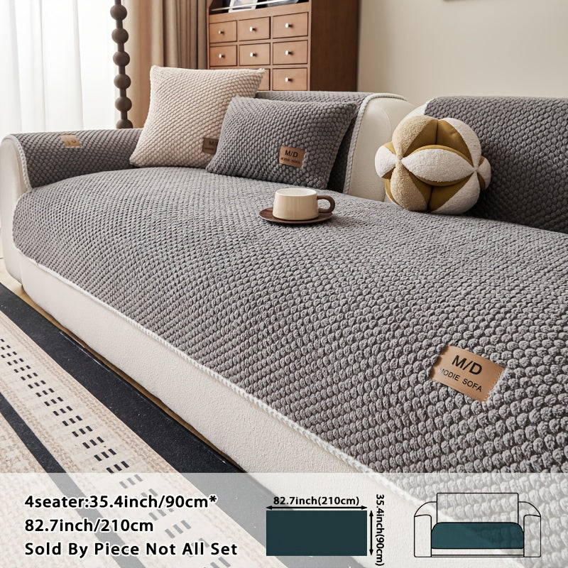 [Plush Sofa Cover] 1pc Bohemian Plush Sofa Cover with Cushion Compatible for Sofa Types, Fit Sofa Cover Suitable for Single/Double/Triple/Quad Sofas, Machine Washable Pet-Friendly Cover for Cats & Dogs, Warm Cushion Pad for