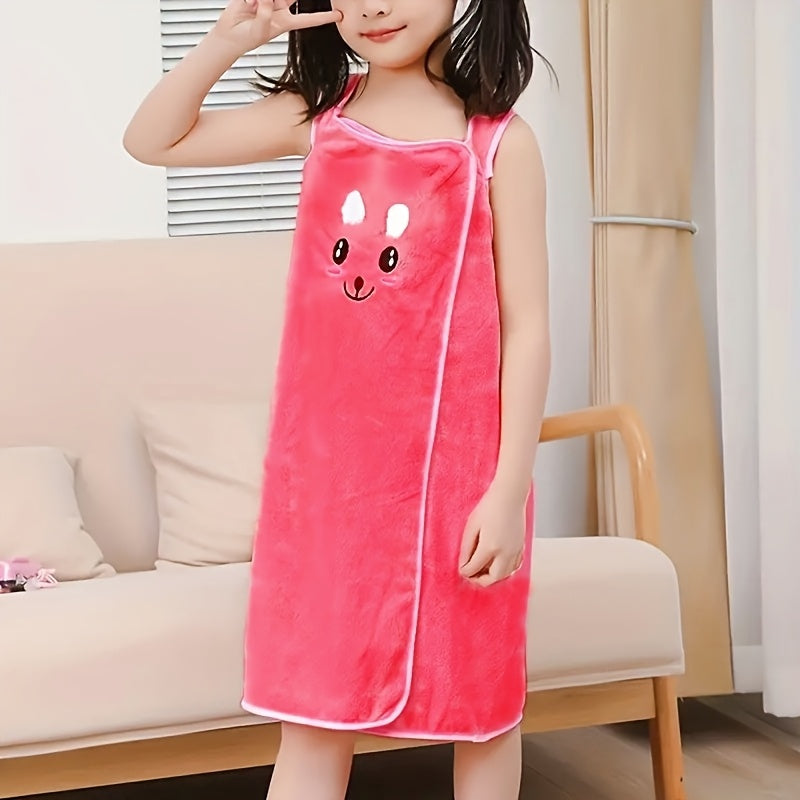 Kids Bath Towel Wrap with Cute Bunny Ears, Contemporary Microfiber Cartoon Anime Bath Skirt for Girls, Ultra Compact Towel Robe, Age 6-12 - 250Gsm
