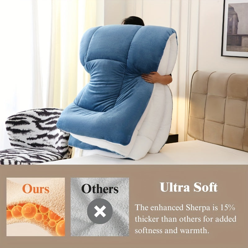 1pc Thick Soft Comforter Plush Flannel Sherpa Comforter, 600G Filling Ultra Breathable All Season Comforter Double-Sided, Box Stitch Solid Color Comforter For Bedroom, Warm For Autumn And Winter Comforter, Gift, Home Deco