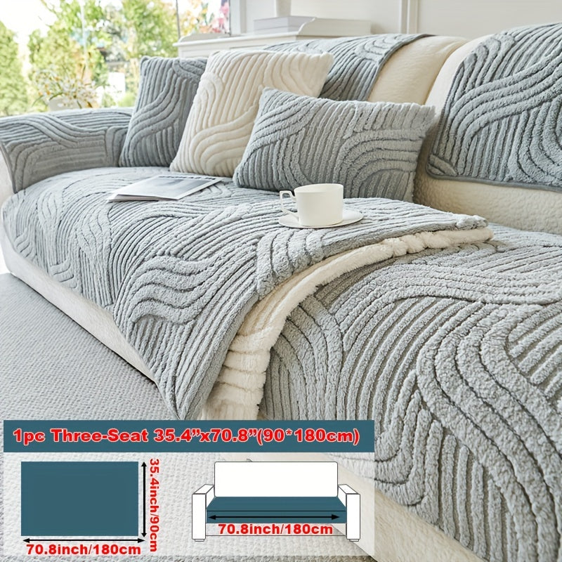 1pc of Plush, Non-Slip Sofa Cover That Is Modern And Luxurious, Pet-Friendly, Breathable, And Stylish for Home Decoration. It Is Appropriate for The Living Room, Bedroom, Or Office, Made from Polyester Fabric, Machine Washable, And Without Any Print