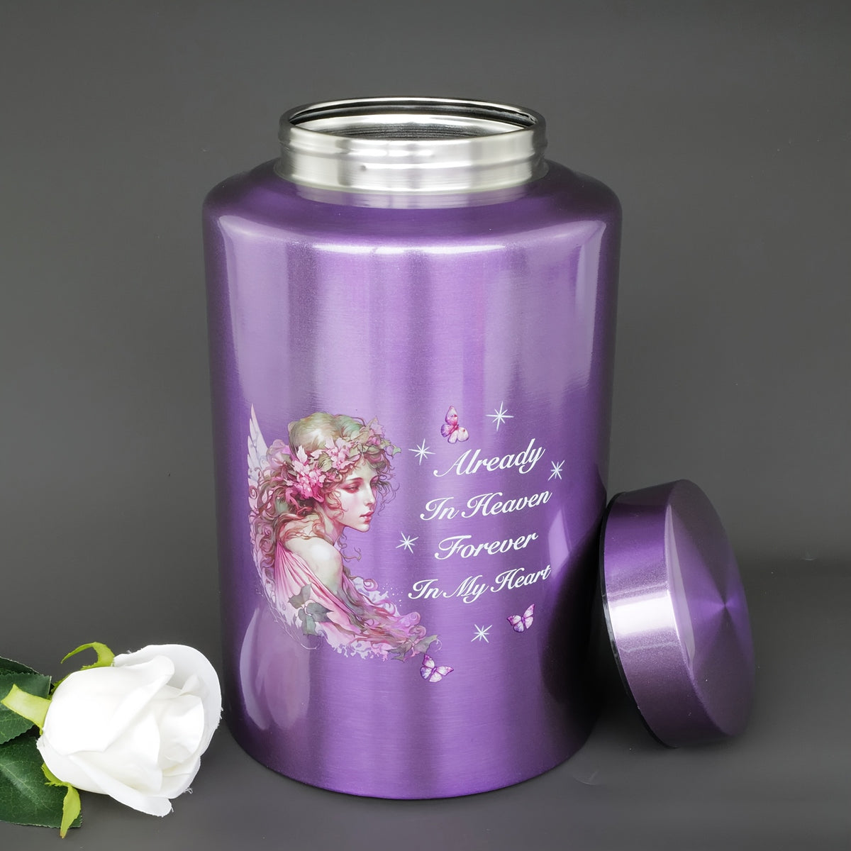 Large Stainless Steel Cremation Urn for Adult Ashes - Holds Up to 220 lbs, Decorative Butterfly Design with Velvet Pouch, Screw Lid & Seal Ring for Secure Storage, Memorial Keepsake | Elegant Text Design | Velvet Pouch Included
