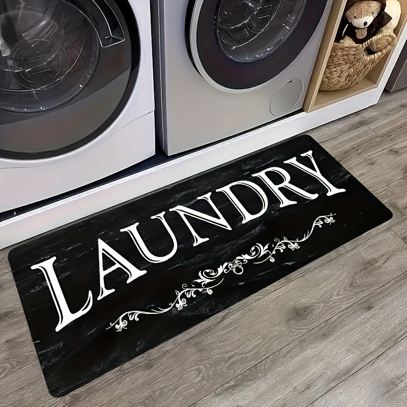 1pc Non Slip Laundry Room High Quality Runner Rug, Decor Non-Skid Comfort Standing Mat Machine Washable Text Design Laundry Mat, Floor Mats & Matting for Kitchen, Porch, Bathroom, Hotel, Commercial Laundry Rooms, And Home, Bathroom Rug 20x60in