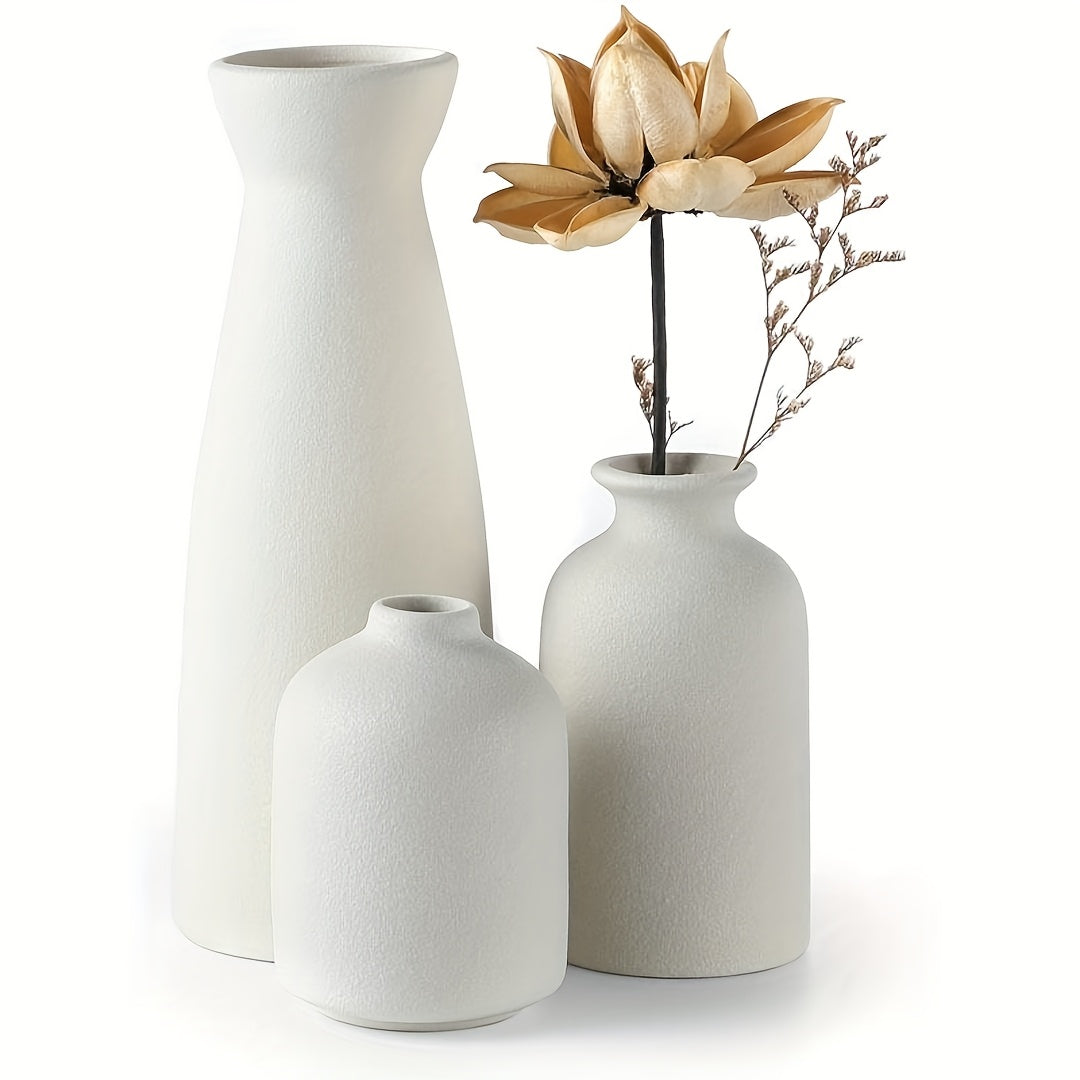 3pcs Boho/Bohemian Ceramic Vase Set - Matte Nordic Minimalist Modern Geometric & Floral Designs for Elegant Home Decor | Perfect for Living Rooms, Entryways, Bookshelves, TV Consoles, Bathroom Vanity | Holiday Birthday Gifts Vases Home Decor