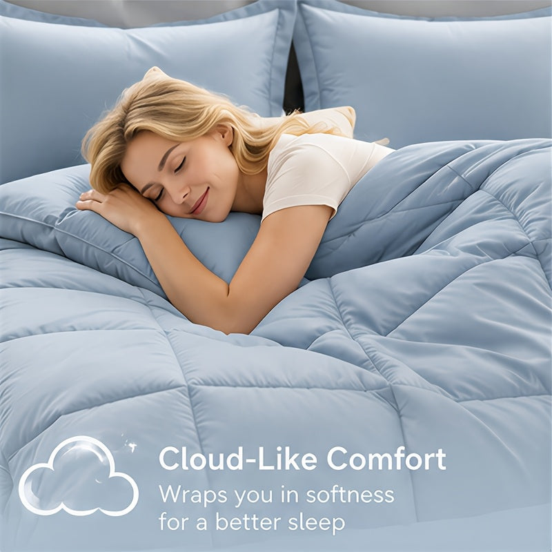Cooling Summer Comforter Set, Double-Sided Breathable Tech Fabric with Pillowcases, Machine Washable Lightweight Bedding in Twin Queen and King