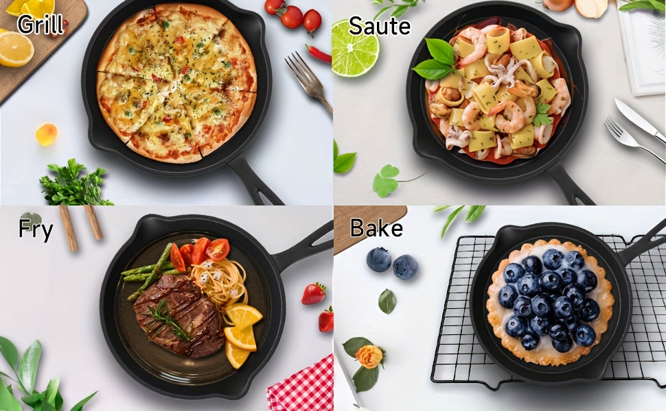 Premium 3pcs Cast Iron Skillet Set - Non-Stick Skillet with Drip Spout, Perfect for Holiday Cooking, RV Use, And Campfire Meals