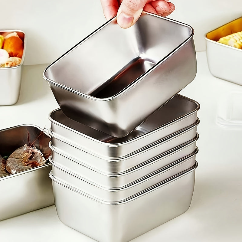 6pcs Stainless Steel Food Storage Containers with Lids - Leak-Proof, Stackable, BPA-Free Kitchen Organizer for Refrigerator, Office, School, Camping, Picnic - Dishwasher Safe, Reusable Square Metal Containers for Bread & More