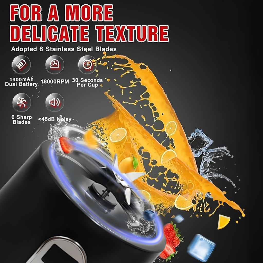 LALAYUAN USB-Powered Juicer & Juicer with Digital Timer, Battery Left Display, High-Speed Ice Crush, USB-C Fast Charge, One-Tap NO-Spill Lid, 6-Blade Stainless Steel - Smoothie Blender Portable, Protein Shakes, Gym, Travel Smoothie Maker