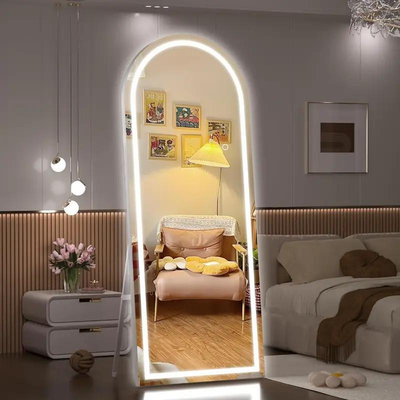 Full Length Mirror, Aluminum Frame - LED Lighted Full Length Mirror - Arched Makeup Mirror - Full Length Makeup Mirror - for Bathroom Bedroom or Living Room, Multiple Sizes, Black/ Golden/ White Available