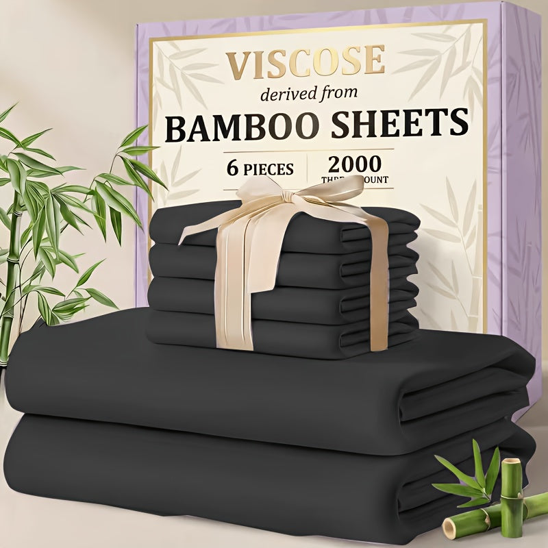 4/6pcs Cooling Bamboo Sheet Sets - Queen Size Soft 2000TC Luxurious Hotel Sheets, Luxury Kids Fitted Sheet, with 16-Inch Deep Pocket, Kids Sheet & Pillowcases And Breathable Night Sweats, Suitable for All Seasons, Twin/Full/Queen/King