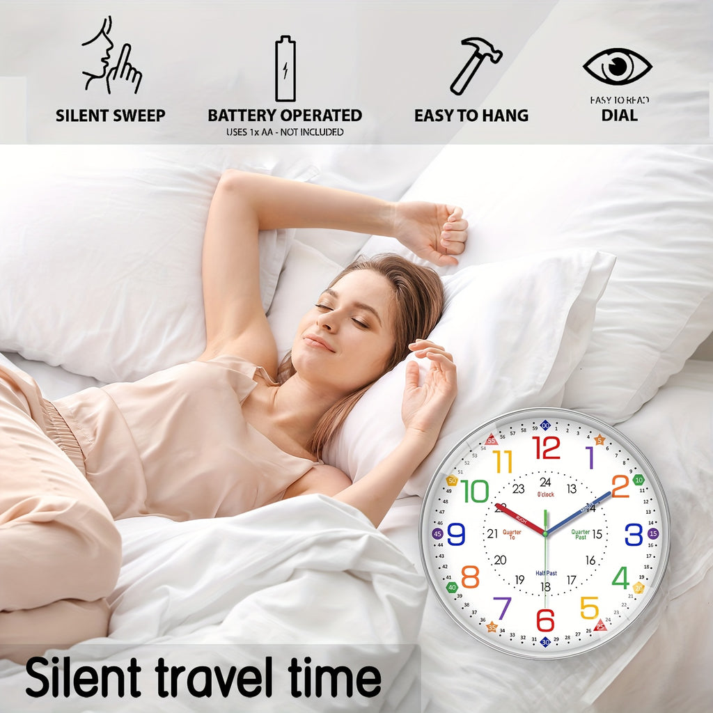 Modern Wall Clock for Bedroom & Classroom, Silent Non-Ticking Quartz Clock, Battery Operated (AA Batteries Not Included), Decorative Timepiece for Living Room & School, 8/10/12/14/16 Inch Options-Perfect Teacher's Day & Back-to-School Gift