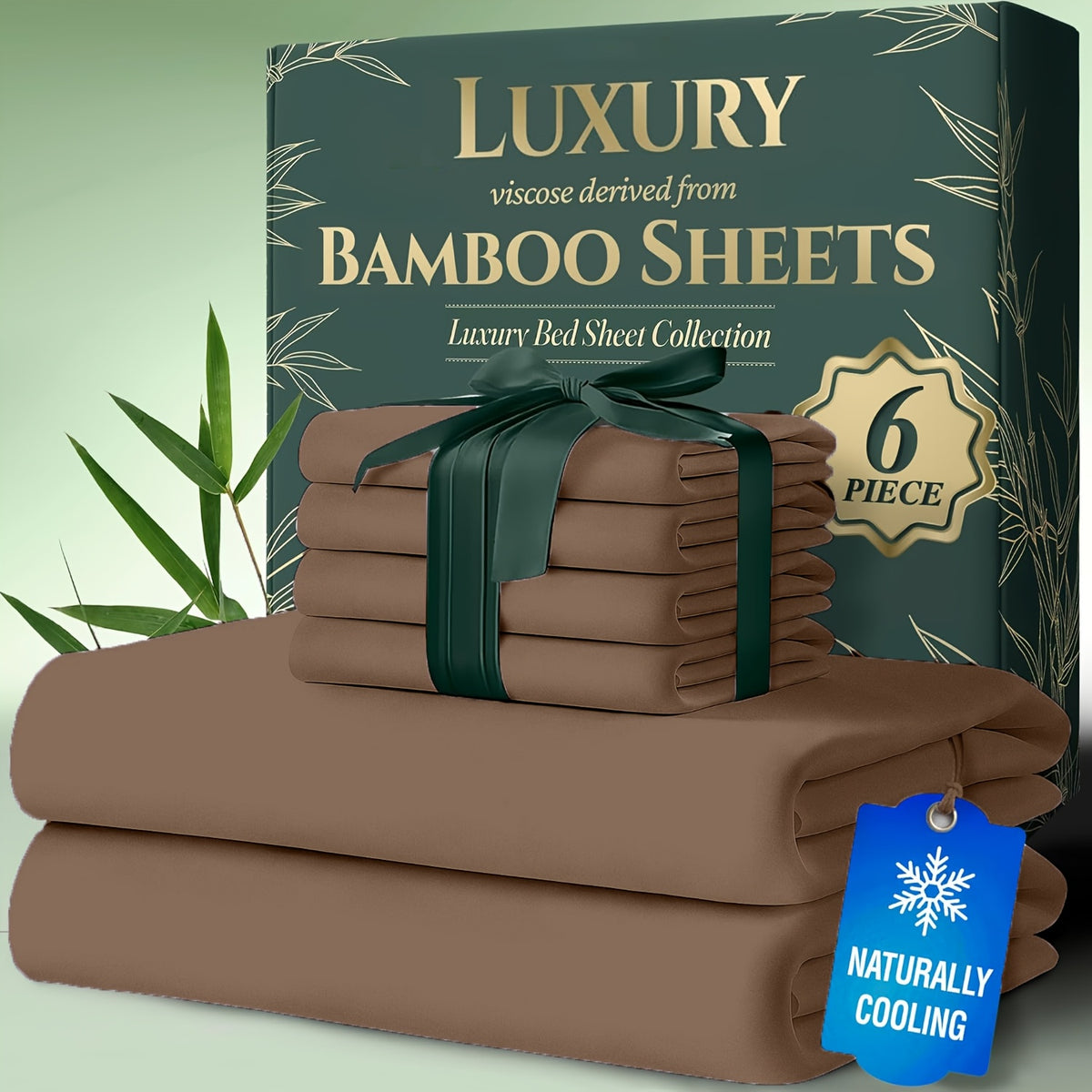 Deep Pocket Bamboo Cooling Bed Sheets 6pcs - Bamboo Luxury Cooling Sheets for Hot Sleepers - Cloud Soft, 17" Deep Pocket Fitted Sheet, Ultra Durable Bed Set for Room Decor
