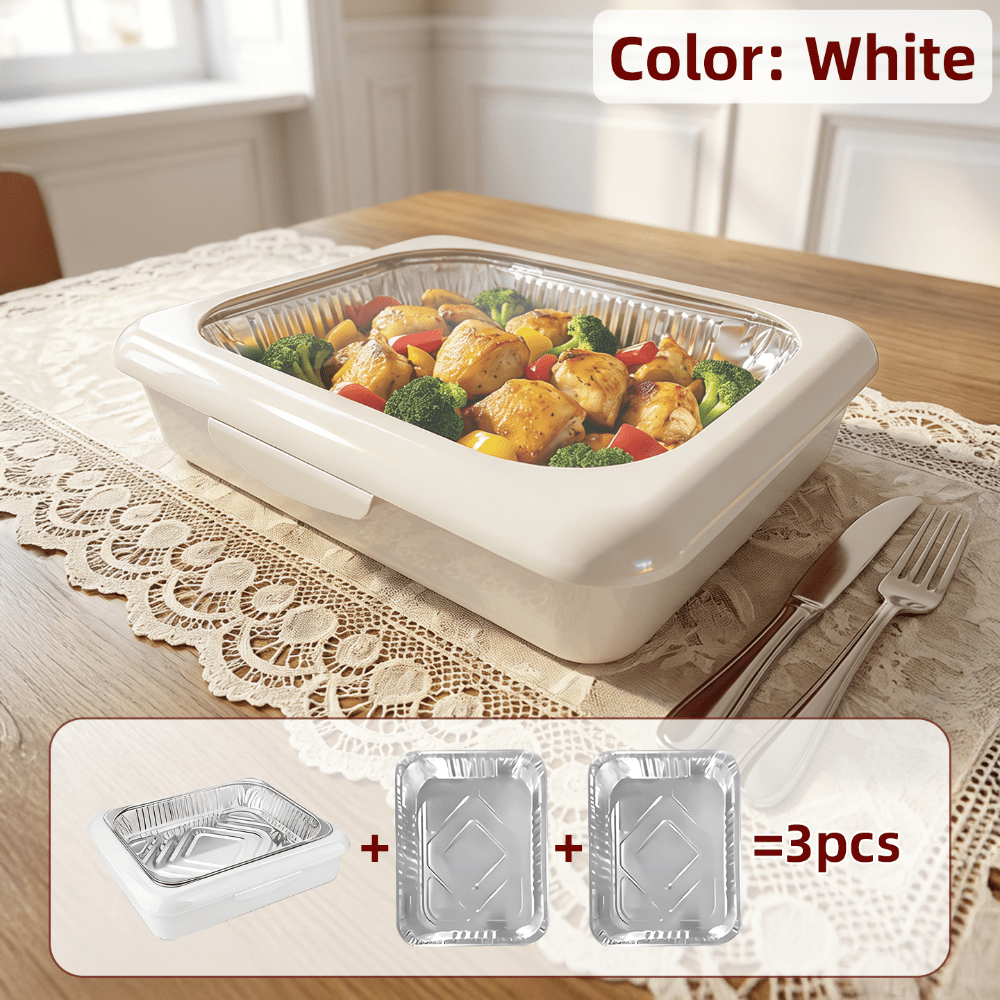 Set of 3 Elegant Pans 2 IN 1 Reusable Plastic Food Storage Boxes with 2 Complimentary Foil Trays for Outdoor Gatherings, Celebrations, Christmas, And Thanksgiving Presents