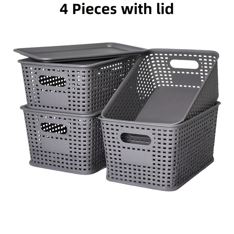 8/4-Pack-Space-Saving Organizers with Lids for Shelves/ Closet/ Desk | Multi-Scene Use In Dorm, Playroom & Office (10"x7"x4", Declutter Essential) with A File Organizer Bag, The Best Gifts for Easter Sunday And Mother's Day