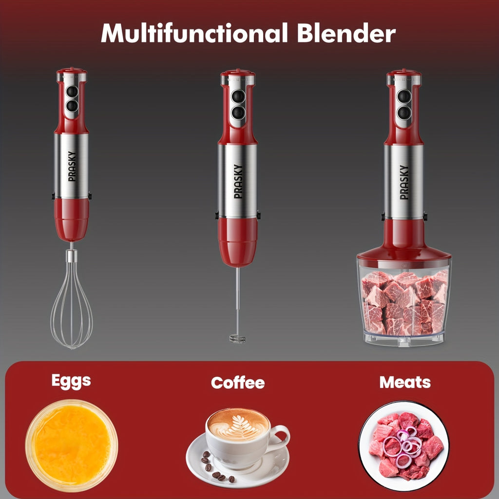 5-in-1 Handheld Mixer, With Attachments - Whisk, Measuring Cups, Heavy Duty Motor, Meat Chopper, Kitchen Must Haves, Immersion Blender