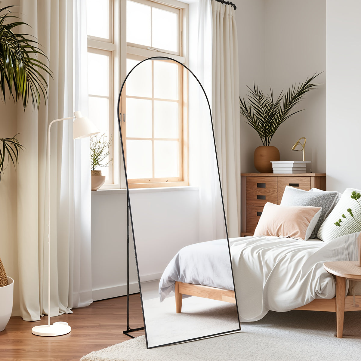 Arched/Rect Full Length Mirror, Full Body Mirror with Stand, Freestanding, Hanging or Leaning for Wall, Steel Alloy Thin Frame Floor Standing for Hotels and Bathrooms
