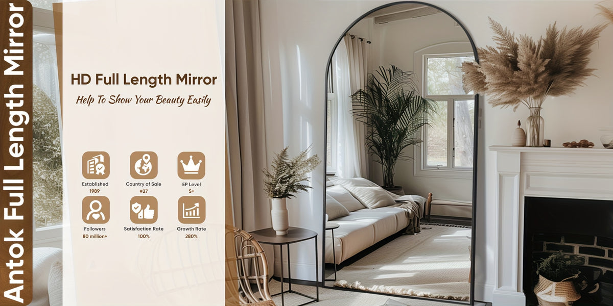 Black Arched Full Length Mirror, 58 x 18 Inch Aluminum Alloy Frame Full Body Floor Mirror with Stand for Bedroom, Entryway and Living Room
