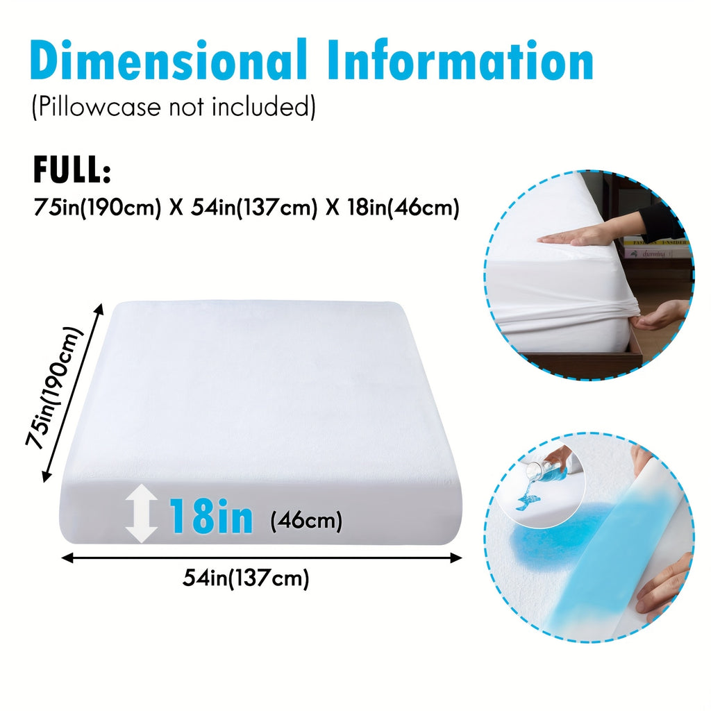ClevaHome Waterproof Mattress Protector - King Queen Full Twin, Fitted Bed Sheet Only, Ultra Soft And Noiseless Surface, with PU Liner, 18 Inch Deep Pocket, Machine Washable, White, No Printing, Ideal for Bedwetting, Modern Bedroom Decor