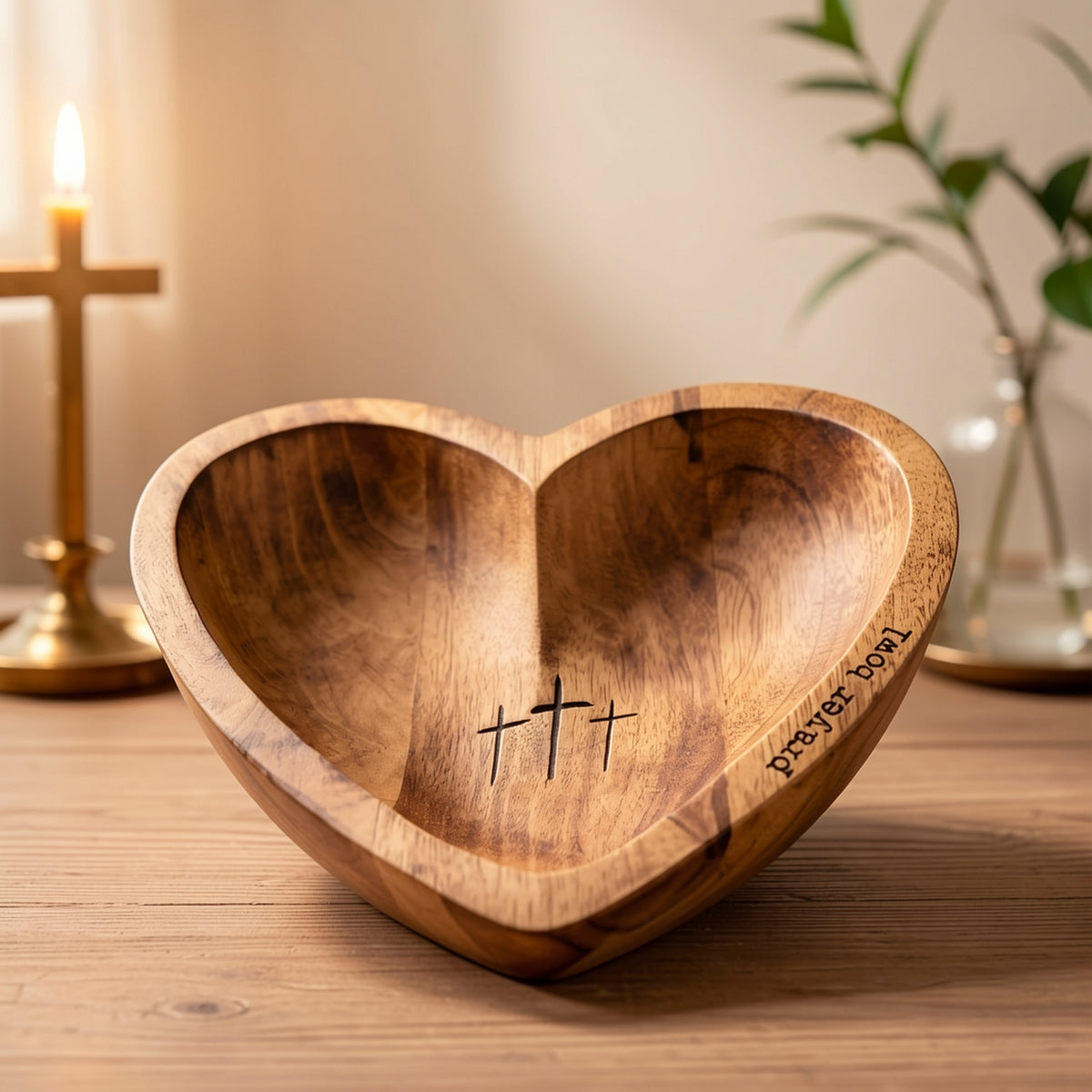 Heart Shaped Wooden Prayer Bowl | Christian Gift for Women, Religious Home Decor, Thoughtful Congregation Gift, Natural Wood Grain Design, Spiritual Home Decor | Heart Shaped Design | Smooth Wooden Surface, Let'S Pray Together (Non-Food Contact)