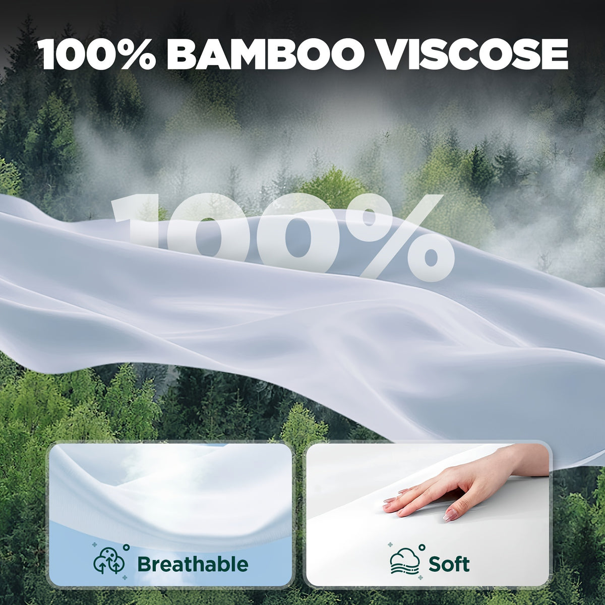Emircey 3-piece100% Bamboo Fiber Cooling Bedding, Featuring Deep Pocket Design, Breathable And Cool, Suitable for Those Prone to Heat And Excessive Sweating. Fitted Sheet And Pillowcases, Gift for Family Members, Available In Queen King Sizes