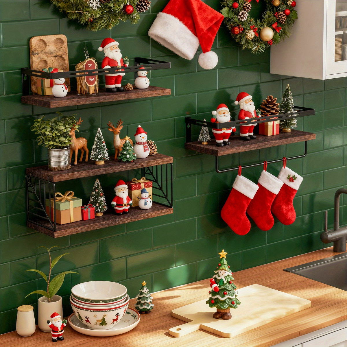 Guardrail Wall Shelf with Storage Basket, Listed 3+1 Tier Design and White Four-Tier or Two-Piece Color Options for Bathroom, Kitchen and Bedroom Organization