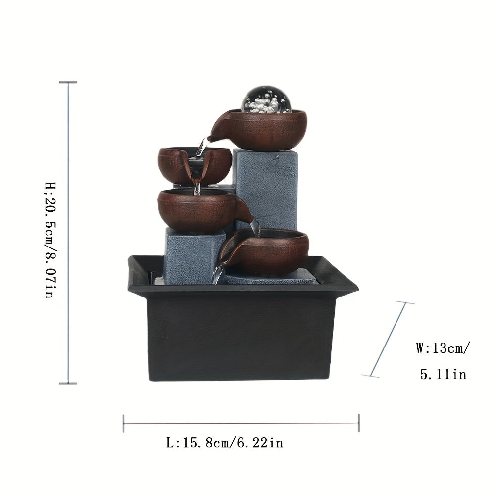 1pc USB Powered Four-Story Desktop Fountain Waterfall with Warm LED Lights, Adjustable Three-Level Pump, Plastic Indoor Decor for Home And Office, Architecture Theme