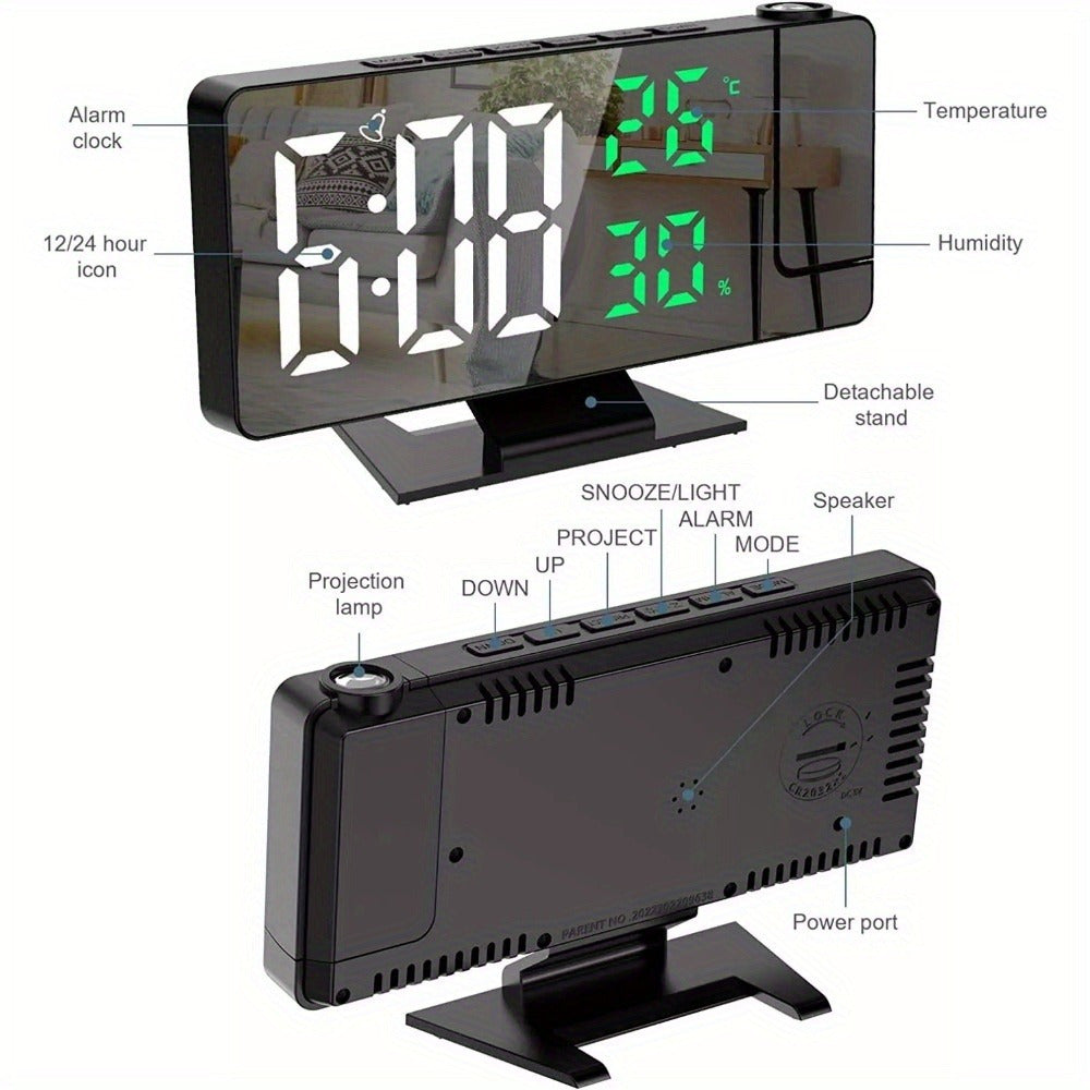 LED Temperature And Humidity Projection Alarm Clock, Accurate Temperature And Humidity Monitoring, Intelligent LED Projection Display, Multifunctional Smart Home Devices, Improve The Quality Of Life, Suitable For Office Workers And Students Use
