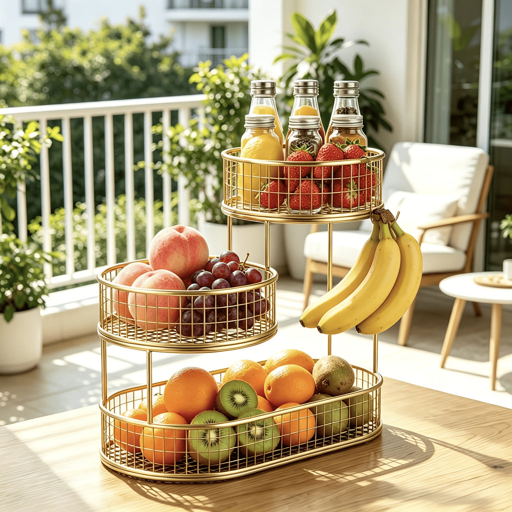 Large Capacity 3-Tier Black Metal Fruit Basket, Efficient Kitchen Organization, Perfect for Fruits, Vegetables, Bread, Snacks